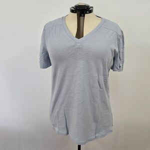Bloomchic T-Shirt Women's Large Plain Ruffle Sleeve Heather VNeck Light Blue NWT